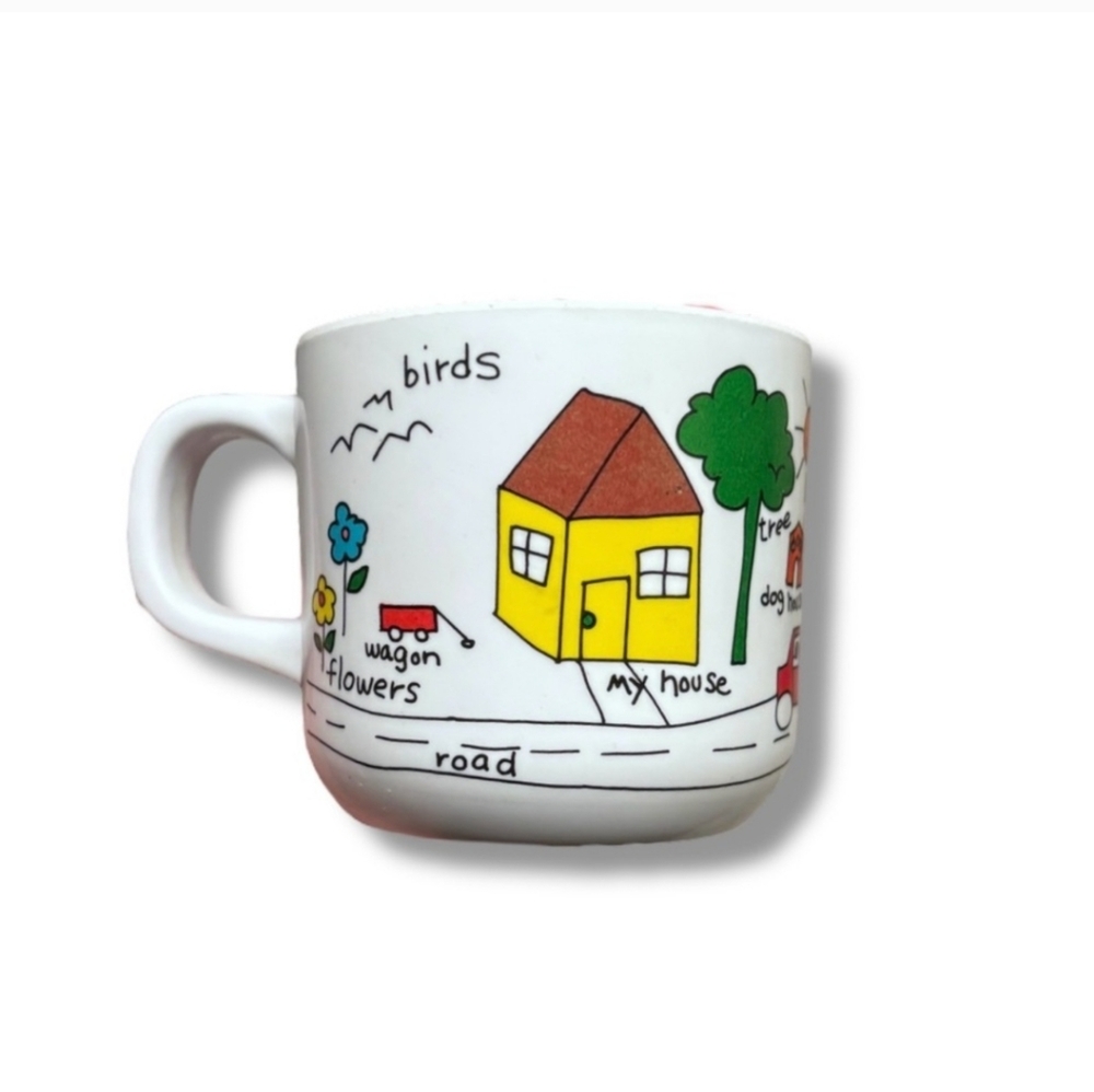 ANACAPA Melamine Small Handled Mug Child’s Drawing Graphic VINTAGE